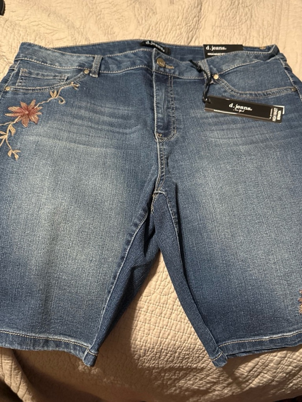 d. jeans Blue Denim Embroidered Bermuda Shorts
